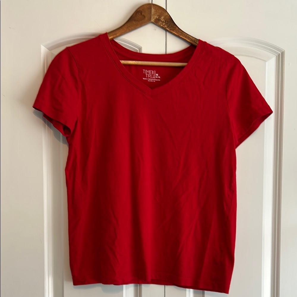 Red Women's V-Neck Top